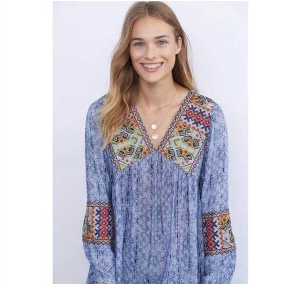 Anthropologie - Blue Bhanuni By Jyoti Linne Embroidered Tunic Casual Dre… - Picture 4 of 7